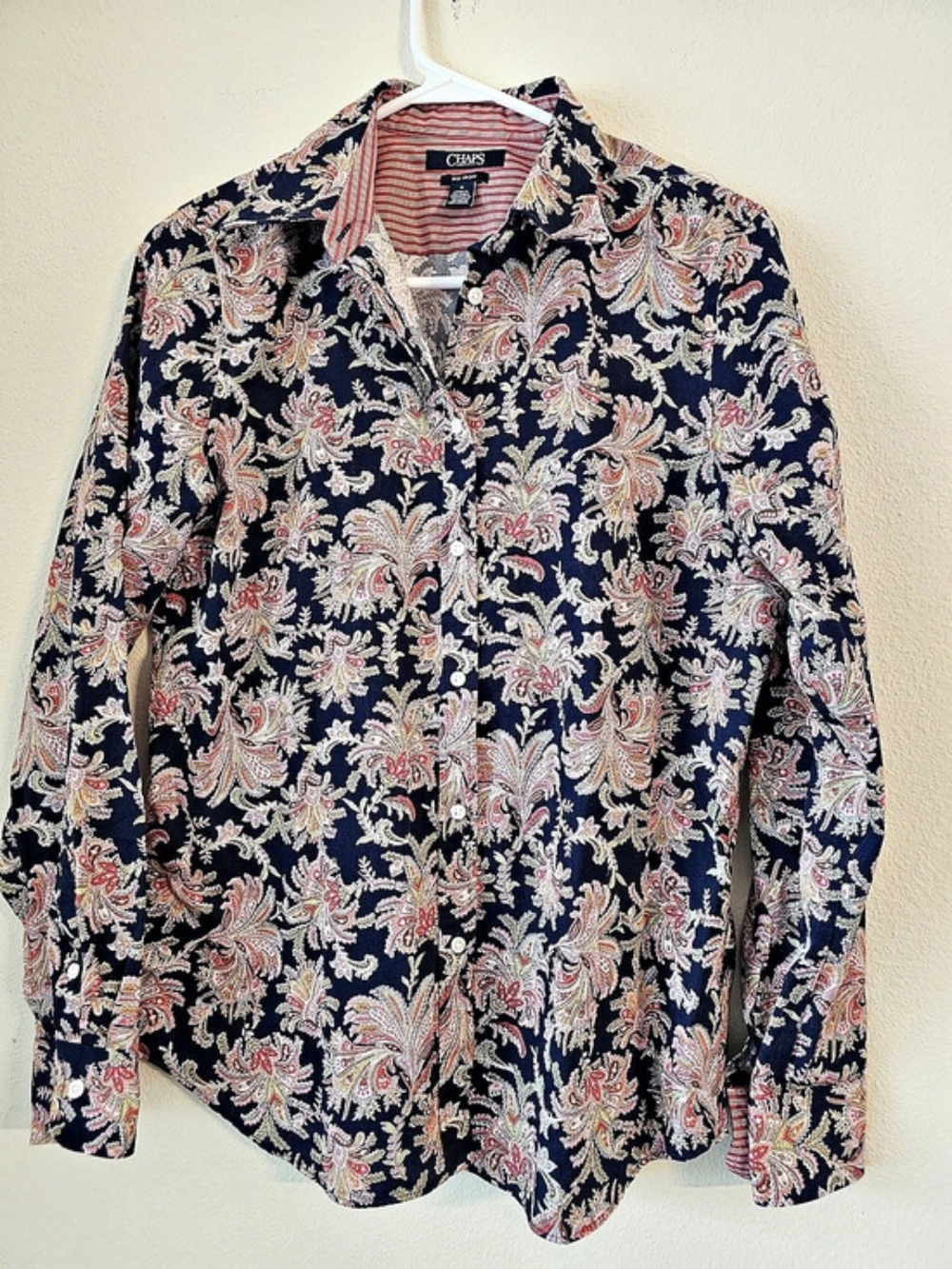 Chaps Floral Button Down Shirt Blue & Pink Size Medium